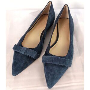 Ann Taylor Navy Suede Pointed-Toe Flats with Bow